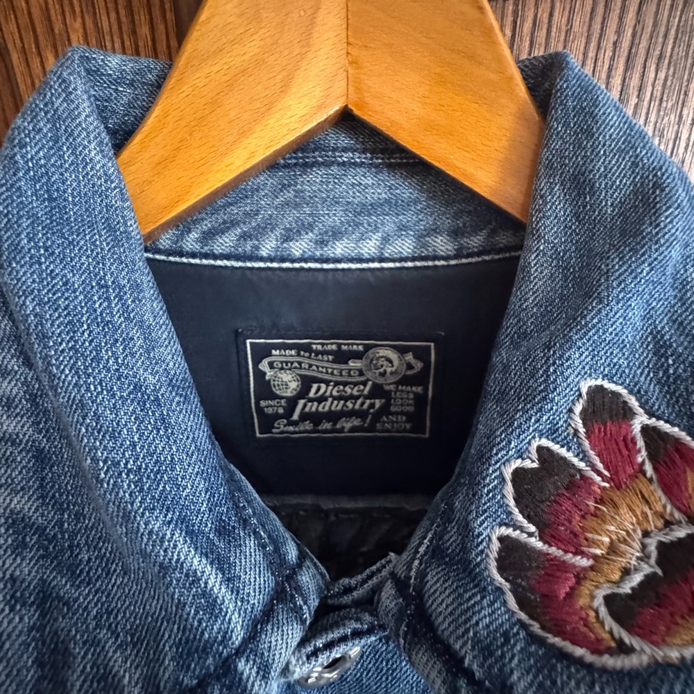 Diesel Men’s Denim Jacket with Floral Embroidery size L - Picture 5 of 14